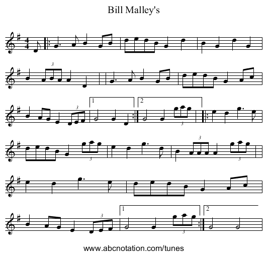 Bill Malley's - staff notation
