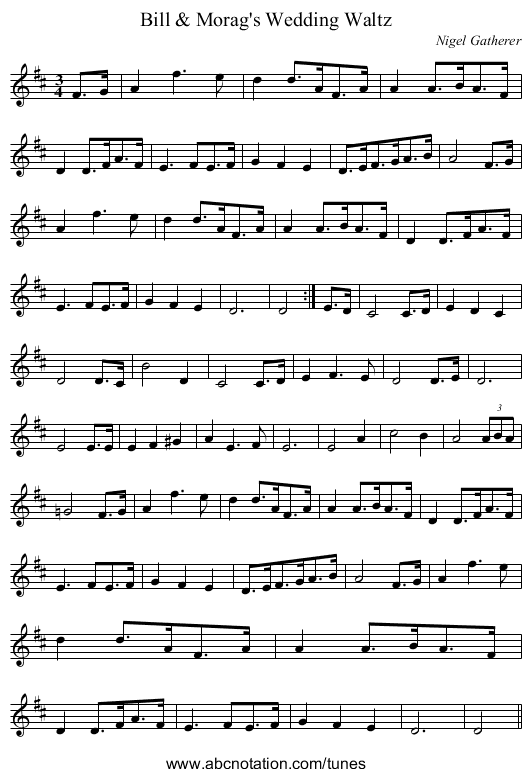 Bill & Morag's Wedding Waltz - staff notation
