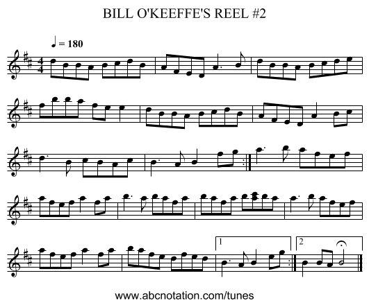 BILL O'KEEFFE'S REEL #2 - staff notation