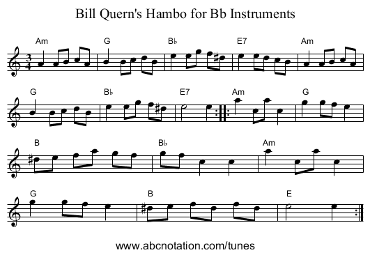 Bill Quern's Hambo for Bb Instruments - staff notation