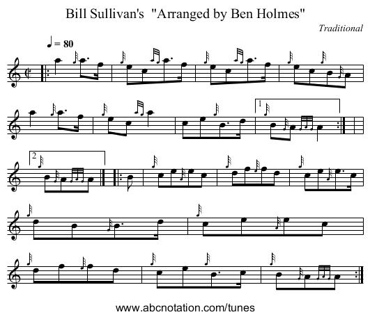 Bill Sullivan's  Arranged by Ben Holmes - staff notation