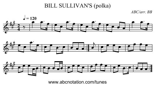 BILL SULLIVAN'S (polka) - staff notation
