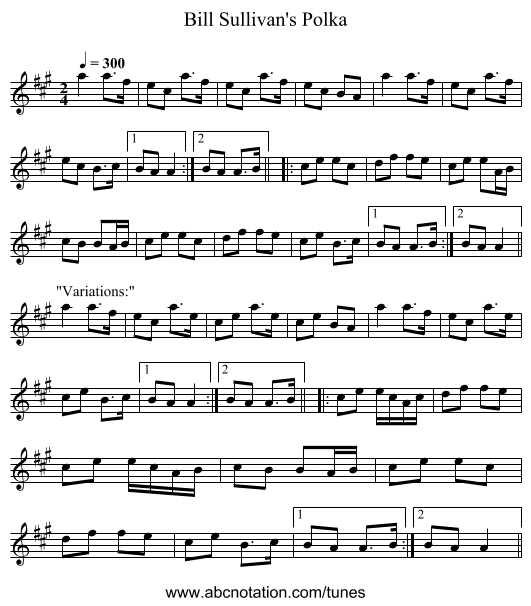 Bill Sullivan's Polka - staff notation
