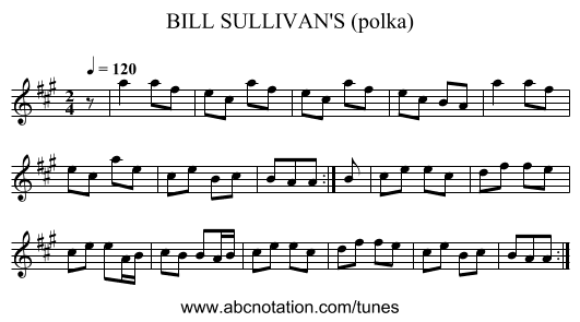 BILL SULLIVAN'S (polka) - staff notation