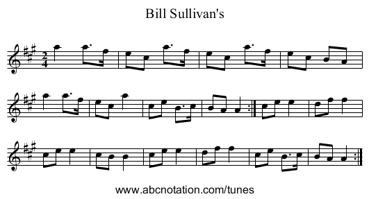 Bill Sullivan's - staff notation