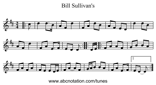 Bill Sullivan's - staff notation