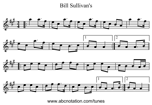Bill Sullivan's - staff notation