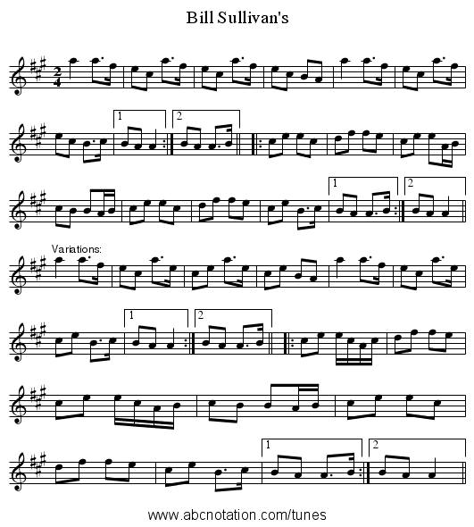 Bill Sullivan's - staff notation