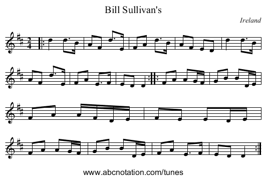 Bill Sullivan's - staff notation