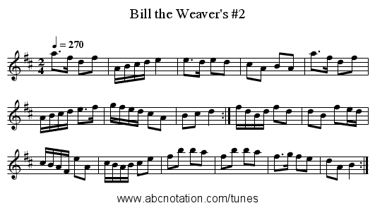 Bill the Weaver's #2 - staff notation