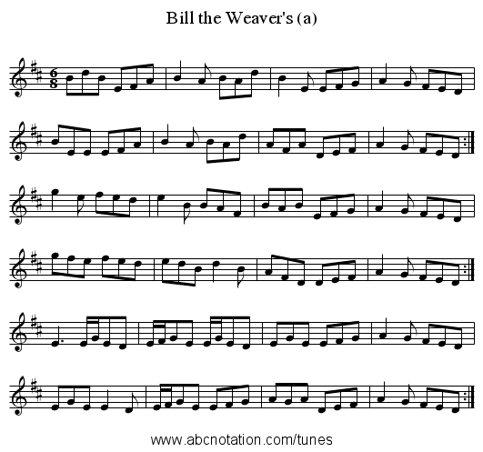 Bill the Weaver's (a) - staff notation