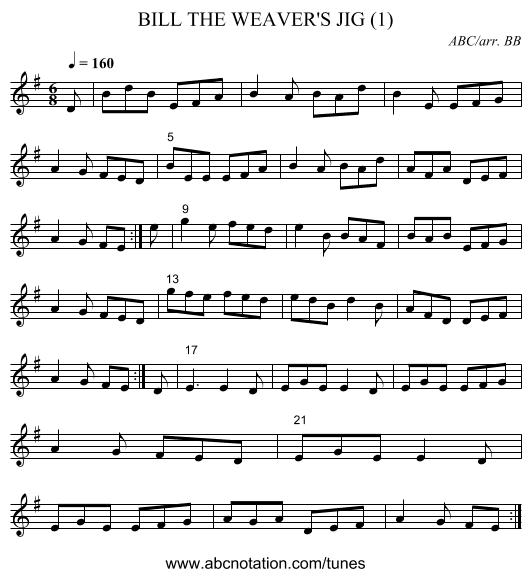 BILL THE WEAVER'S JIG (1) - staff notation