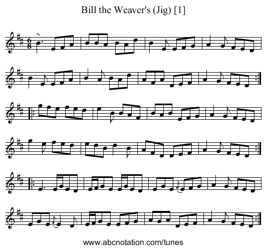 Bill the Weaver's (Jig) [1] - staff notation