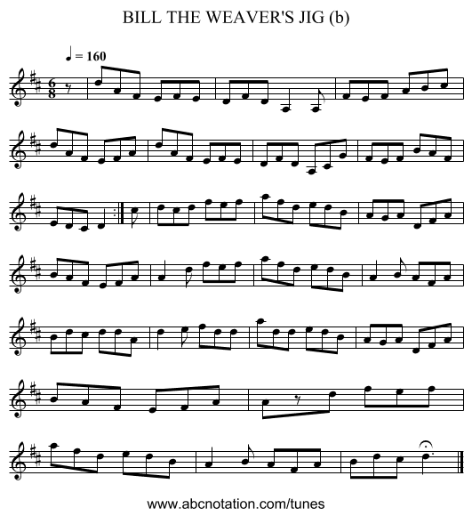 BILL THE WEAVER'S JIG (b) - staff notation