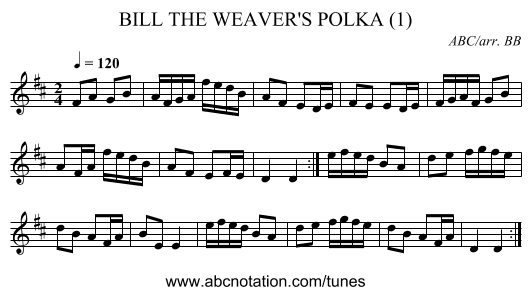 BILL THE WEAVER'S POLKA (1) - staff notation
