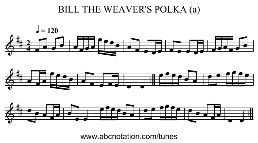 BILL THE WEAVER'S POLKA (a) - staff notation
