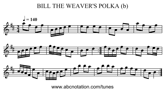 BILL THE WEAVER'S POLKA (b) - staff notation