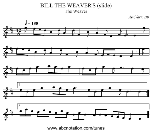 BILL THE WEAVER'S (slide) - staff notation