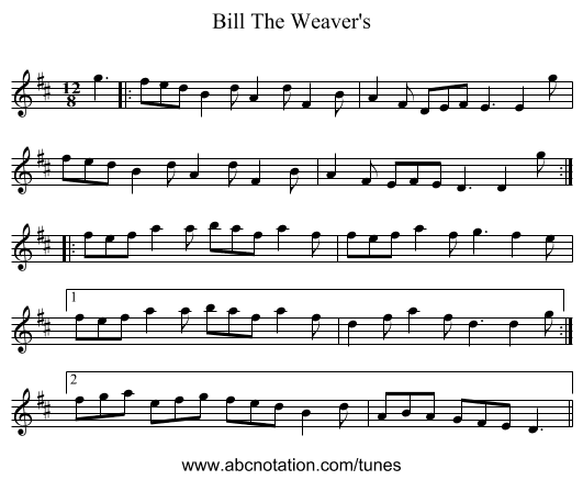 Bill The Weaver's - staff notation