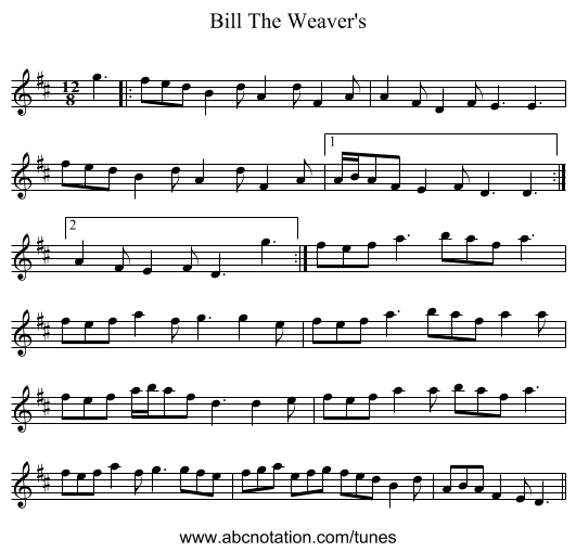 Bill The Weaver's - staff notation