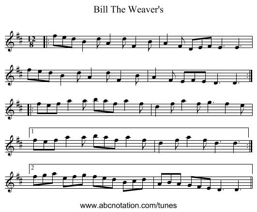 Bill The Weaver's - staff notation