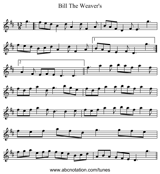 Bill The Weaver's - staff notation