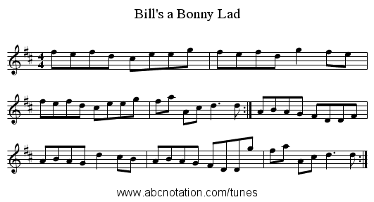 Bill's a Bonny Lad - staff notation