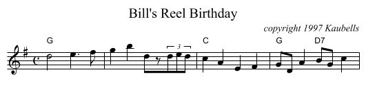 Bill's Reel Birthday - staff notation