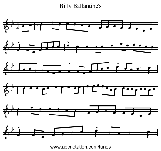 Billy Ballantine's - staff notation