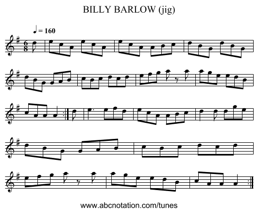 BILLY BARLOW (jig) - staff notation
