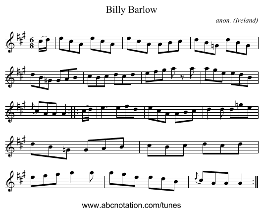 Billy Barlow - staff notation