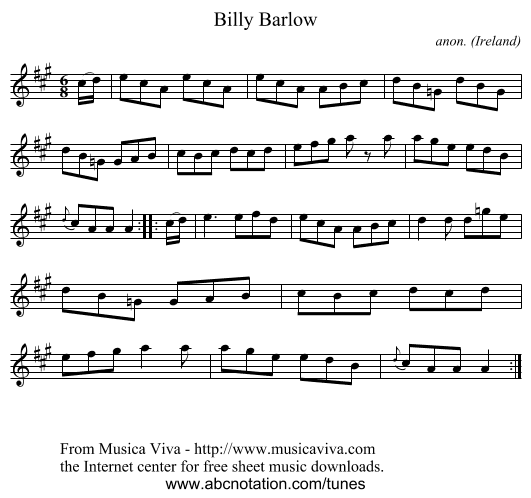 Billy Barlow - staff notation