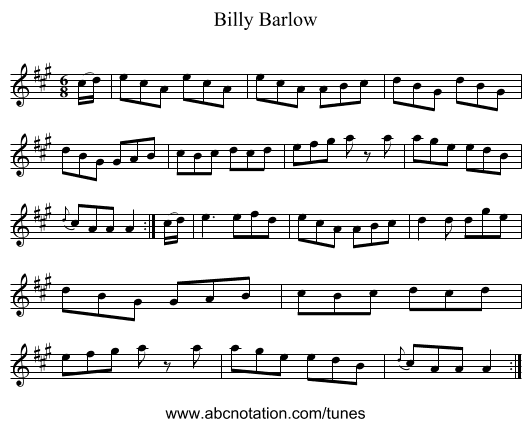 Billy Barlow - staff notation