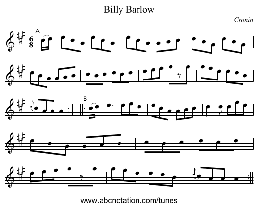 Billy Barlow - staff notation