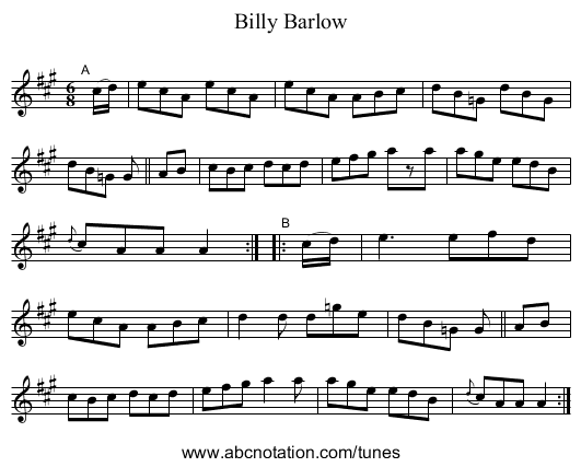 Billy Barlow - staff notation