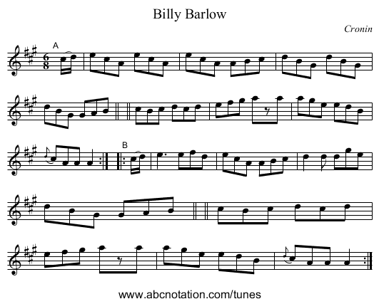 Billy Barlow - staff notation