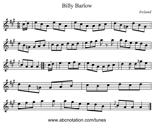 Billy Barlow - staff notation