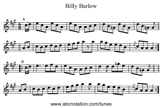 Billy Barlow - staff notation