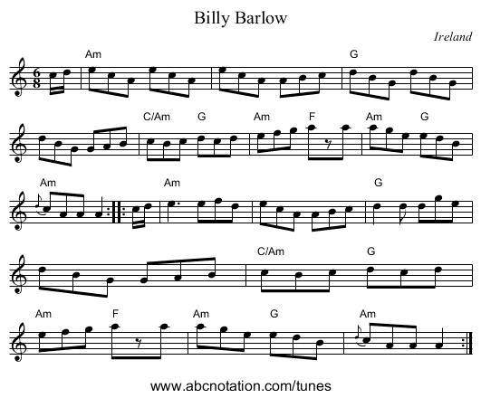 Billy Barlow - staff notation
