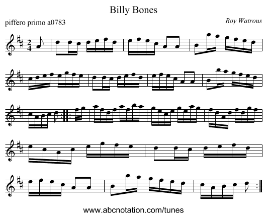 Billy Bones - staff notation