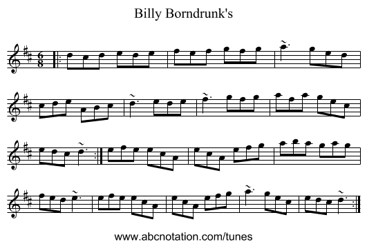 Billy Borndrunk's - staff notation