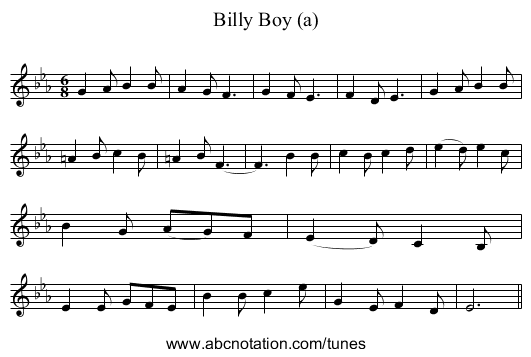 Billy Boy (a) - staff notation