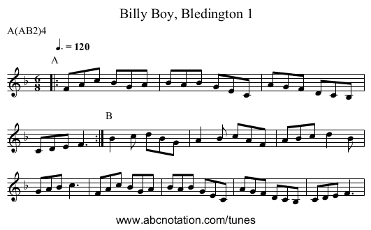 Billy Boy, Bledington 1 - staff notation