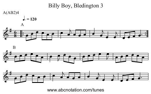 Billy Boy, Bledington 3 - staff notation