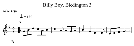 Billy Boy, Bledington 3 - staff notation