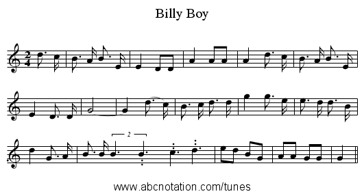 Billy Boy - staff notation