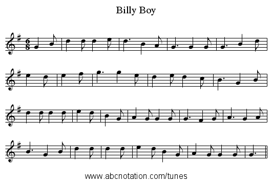 Billy Boy - staff notation