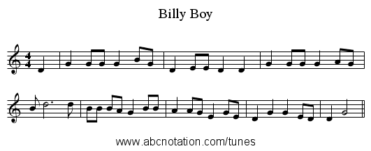 Billy Boy - staff notation