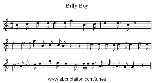 Billy Boy - staff notation