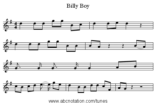 Billy Boy - staff notation